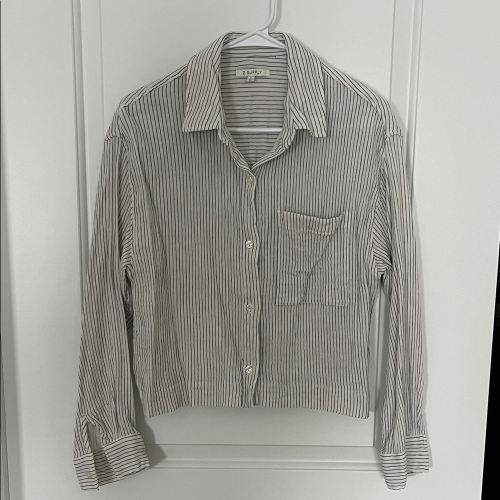 Z Supply White and Black Striped Button-Up Top